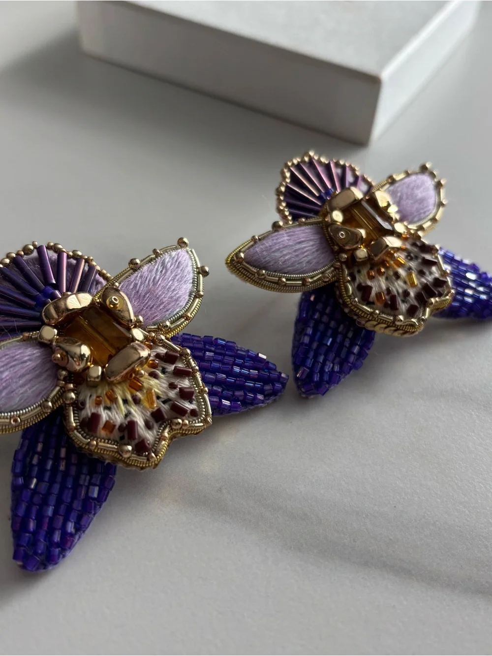 Beaded Orchid Statement Earrings
